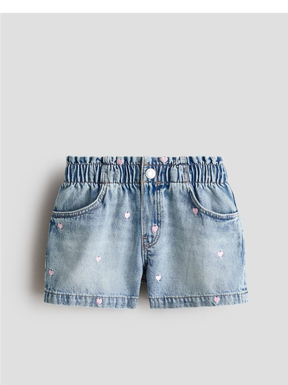 H&M toddler girl denim shorts with pink hearts. 3/4T, NWOT